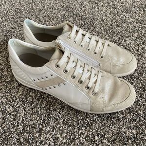 Geox Jaysen White Leather Zipper Studded Sneakers